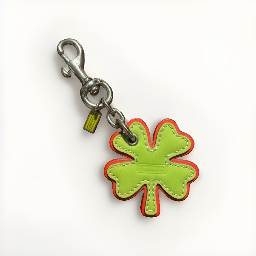 Coach Four Leaf Clover Lucky Bag Charm Key Chain Clip Patent Leather Green Red